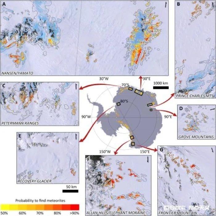 見圖說图说 研究人员的南极陨石热点图。